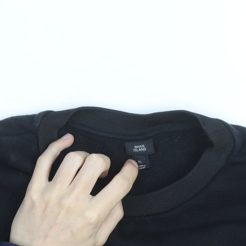 River Island Men's Black Check Panel Sweatshirt XL Pullover