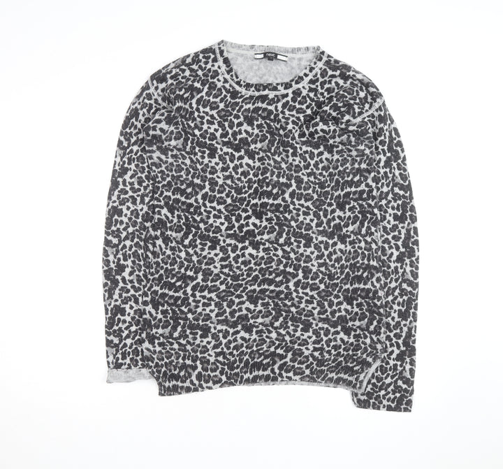 Next Women Grey Leopard Print Long Sleeve Pullover Jumper Size 10