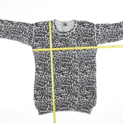 Next Women Grey Leopard Print Long Sleeve Pullover Jumper Size 10