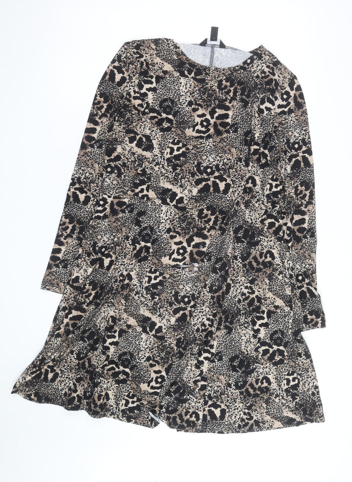 New Look Women Beige Leopard Print A-Line Dress Size 14