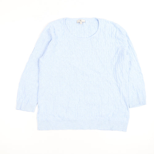 CC Men's Blue Cable-Knit Cotton Pullover Jumper Size M