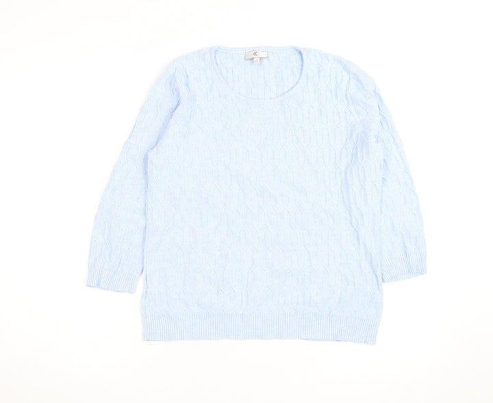 CC Men's Blue Cable-Knit Cotton Pullover Jumper Size M