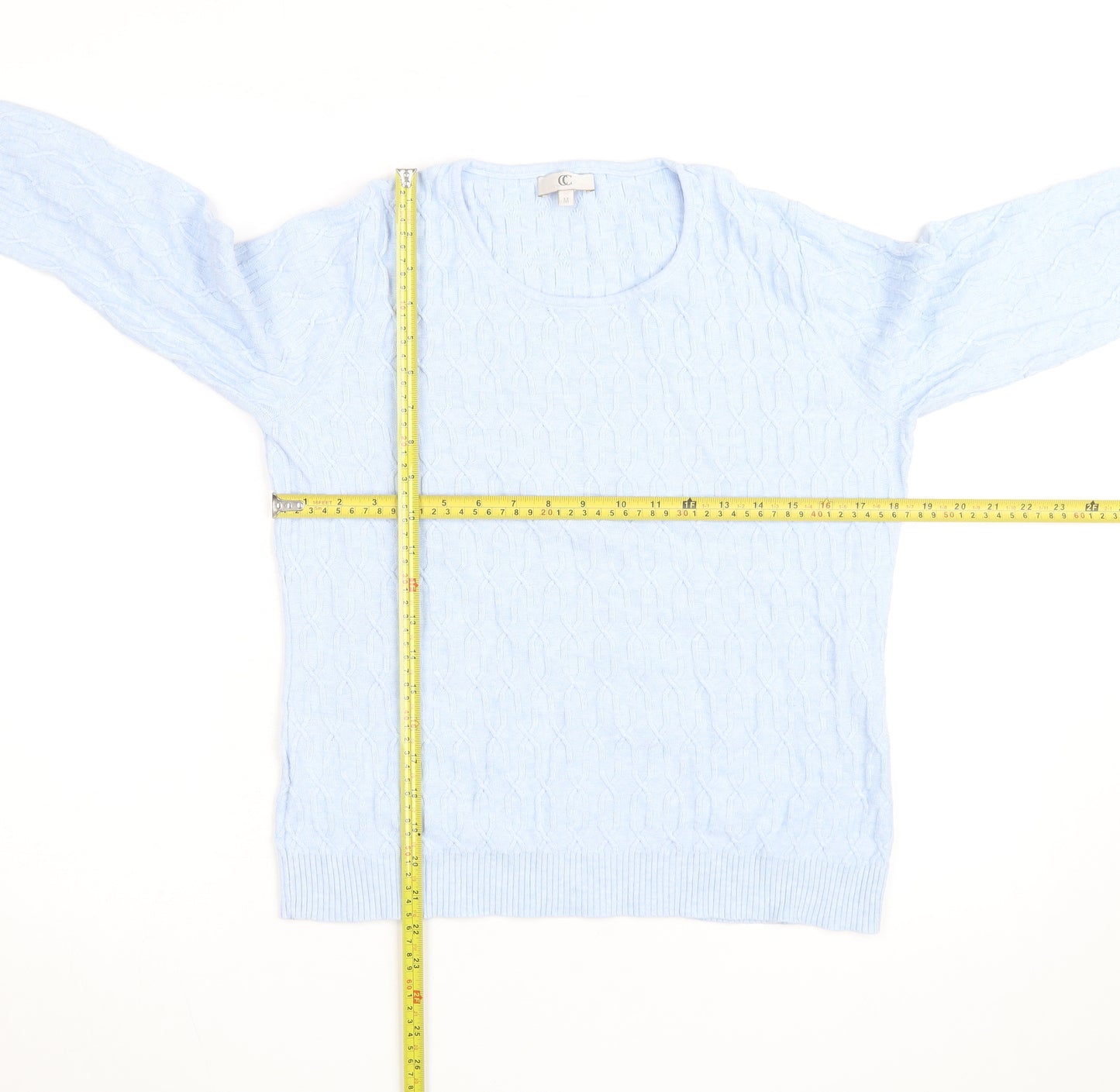 CC Men's Blue Cable-Knit Cotton Pullover Jumper Size M