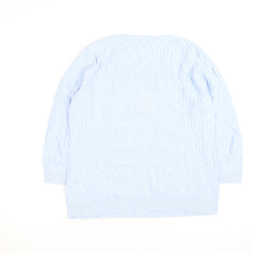 CC Men's Blue Cable-Knit Cotton Pullover Jumper Size M