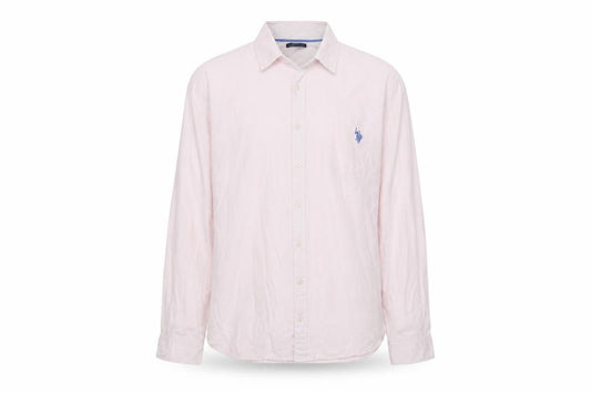 Front view of U.S. Polo Assn. Men's Pink Long Sleeve Button-Up Shirt, size L