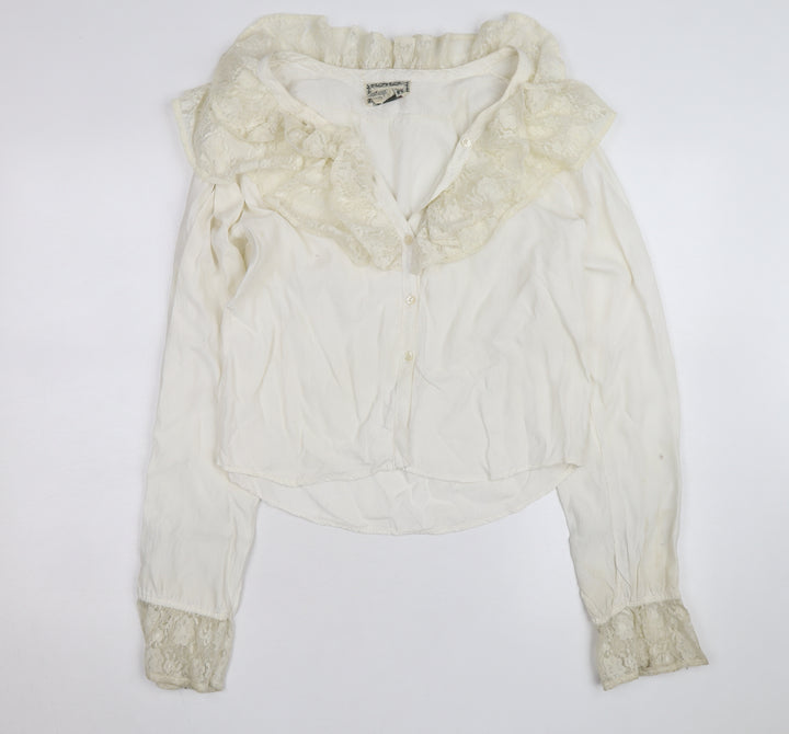 April Cornell Women’s Ivory Lace Ruffle Tunic Blouse Size M