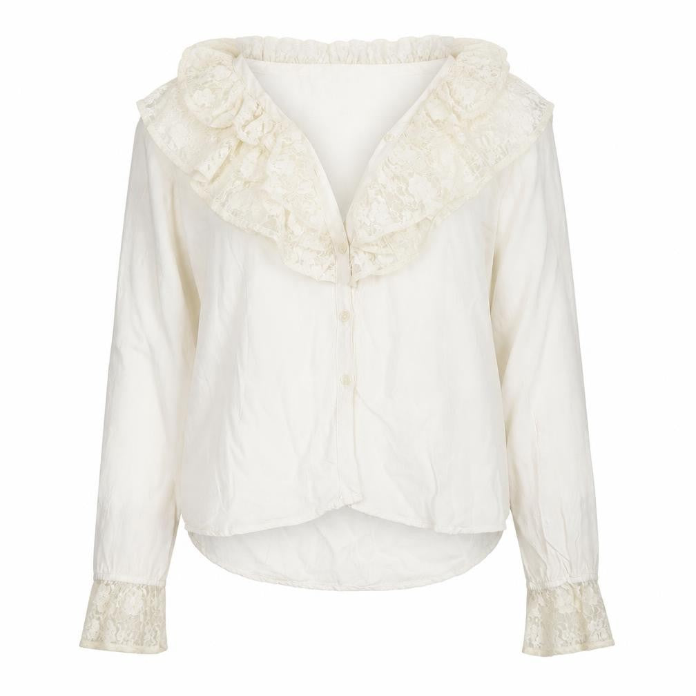 April Cornell Women’s Ivory Lace Ruffle Tunic Blouse Size M