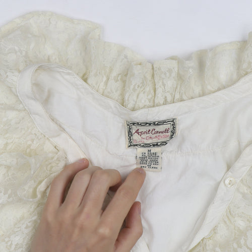 April Cornell Women’s Ivory Lace Ruffle Tunic Blouse Size M