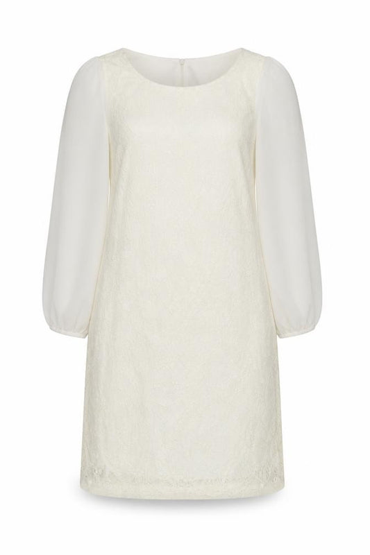 Front view of ASOS Tall Women’s Ivory Lace Tunic Blouse, size UK 10, Long Sleeve