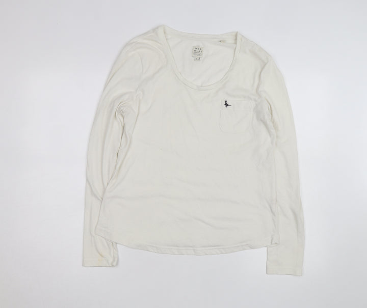 Jack Wills Womens White Long Sleeve Basic Cotton T-Shirt Size 12