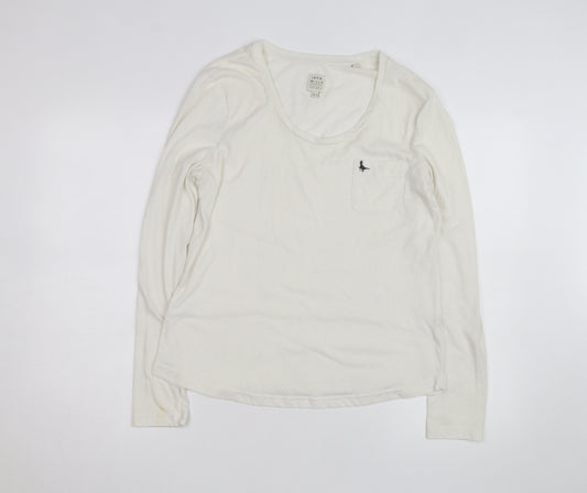 Jack Wills Womens White Long Sleeve Basic Cotton T-Shirt Size 12