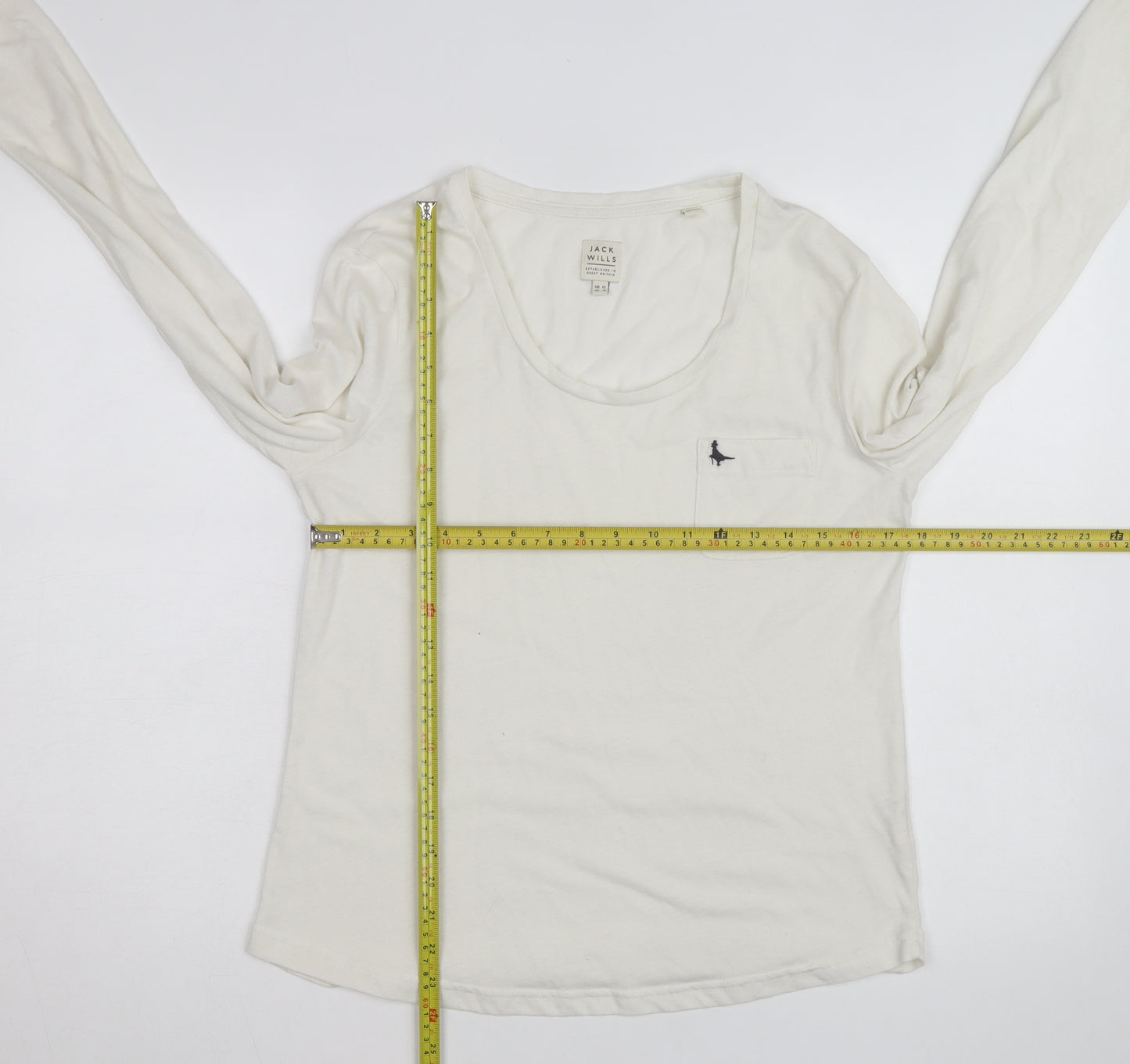 Jack Wills Womens White Long Sleeve Basic Cotton T-Shirt Size 12