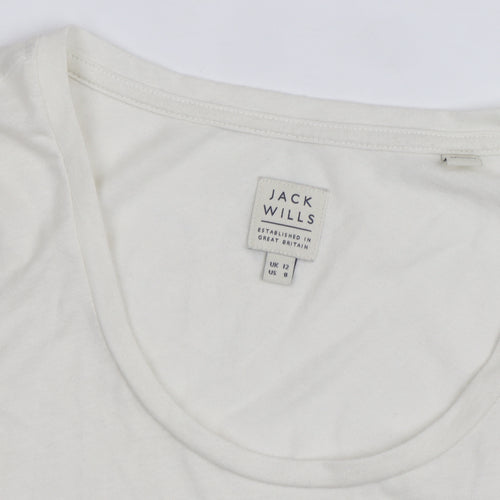 Jack Wills Womens White Long Sleeve Basic Cotton T-Shirt Size 12