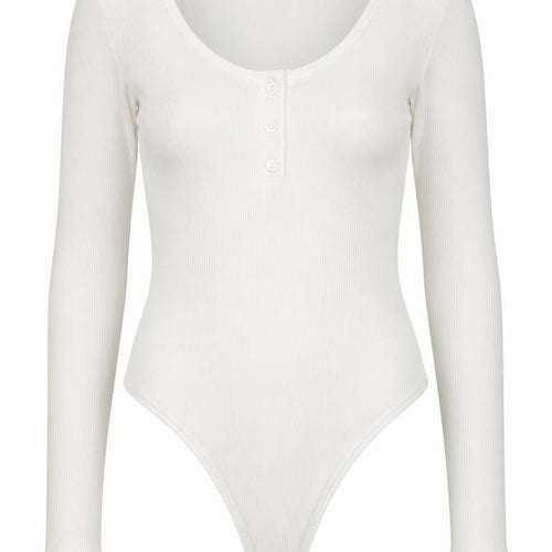 PrettyLittleThing Women White Long Sleeve Ribbed Bodysuit Size 10