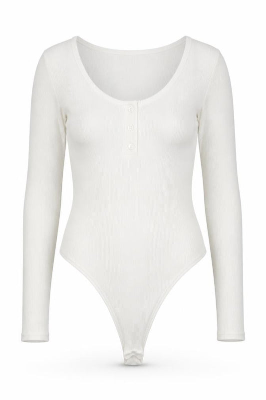 PrettyLittleThing Women White Long Sleeve Ribbed Bodysuit Size 10