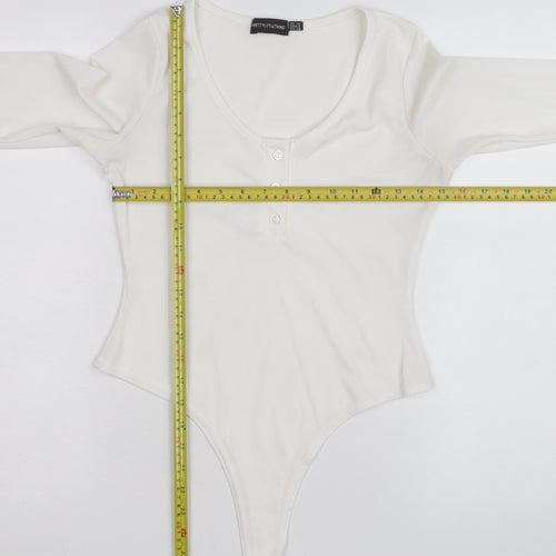 PrettyLittleThing Women White Long Sleeve Ribbed Bodysuit Size 10