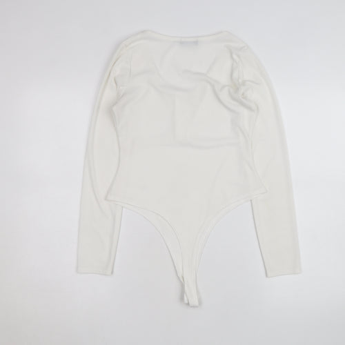 PrettyLittleThing Women White Long Sleeve Ribbed Bodysuit Size 10