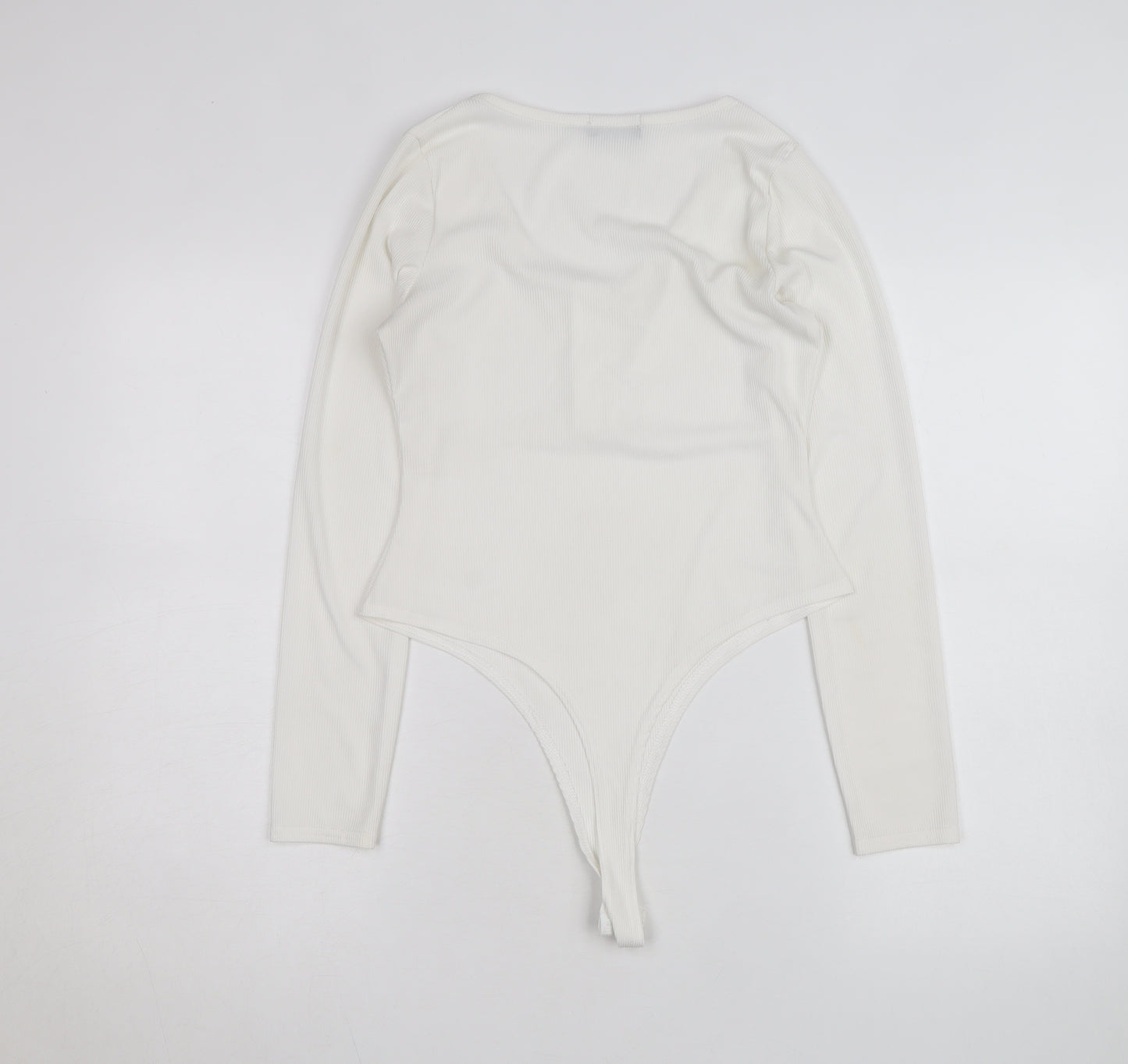 PrettyLittleThing Women White Long Sleeve Ribbed Bodysuit Size 10