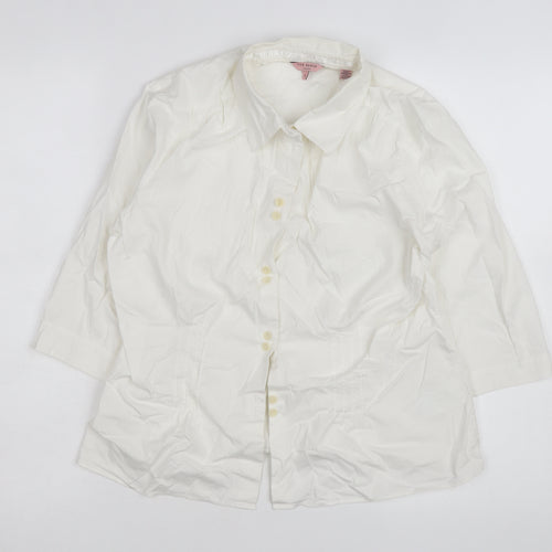Ted Baker Women's Ivory Button-Up Shirt Size 12 Cotton Stretch Work Top