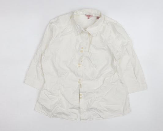 Ted Baker Women's Ivory Button-Up Shirt Size 12 Cotton Stretch Work Top