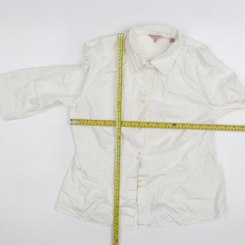 Ted Baker Women's Ivory Button-Up Shirt Size 12 Cotton Stretch Work Top