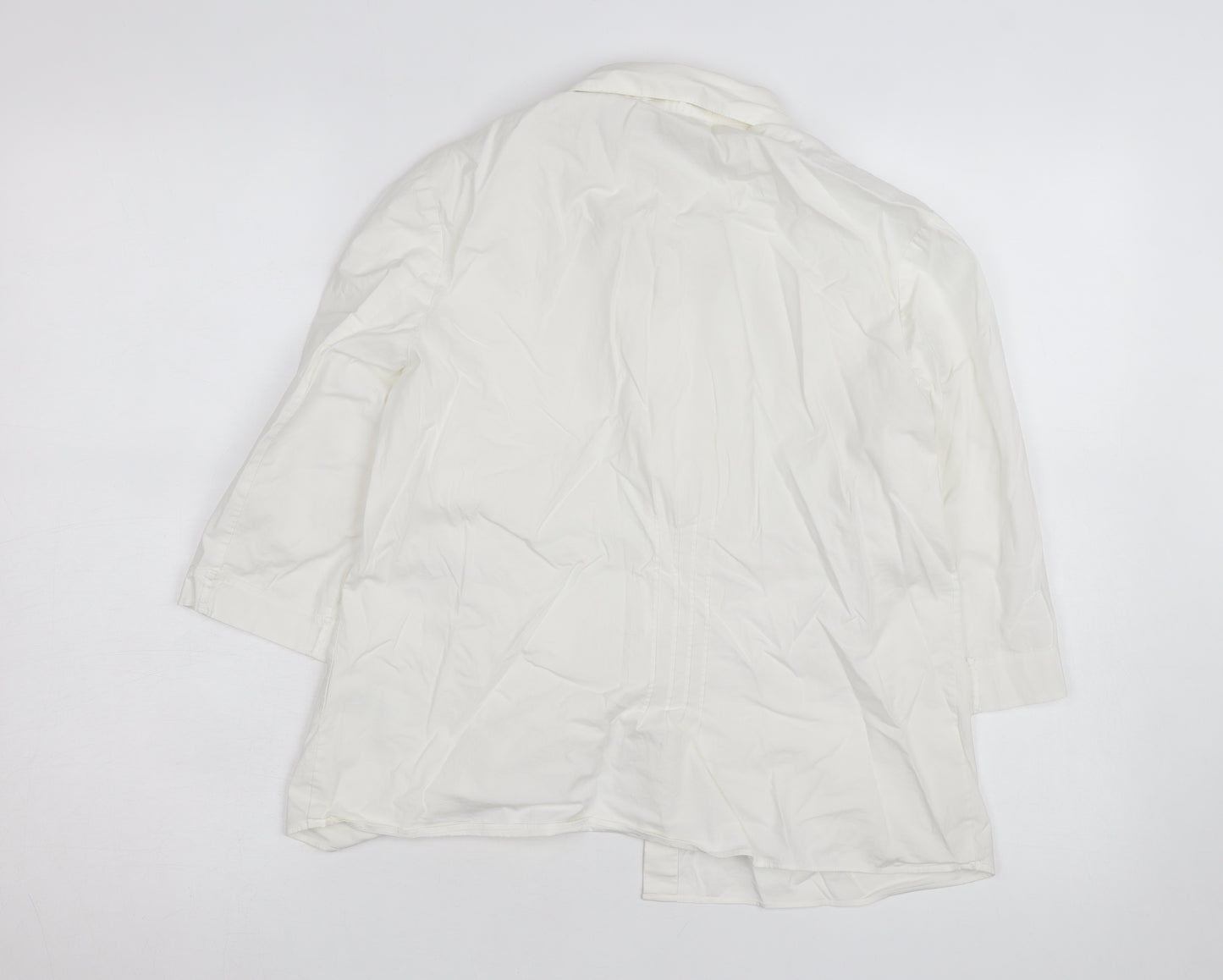 Ted Baker Women's Ivory Button-Up Shirt Size 12 Cotton Stretch Work Top
