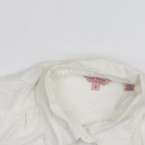 Ted Baker Women's Ivory Button-Up Shirt Size 12 Cotton Stretch Work Top
