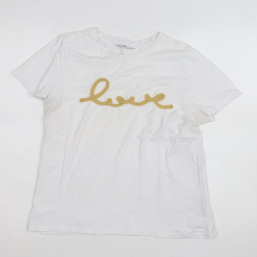 Red Herring Womens White Size 14 Love Embroidered Cotton T-Shirt