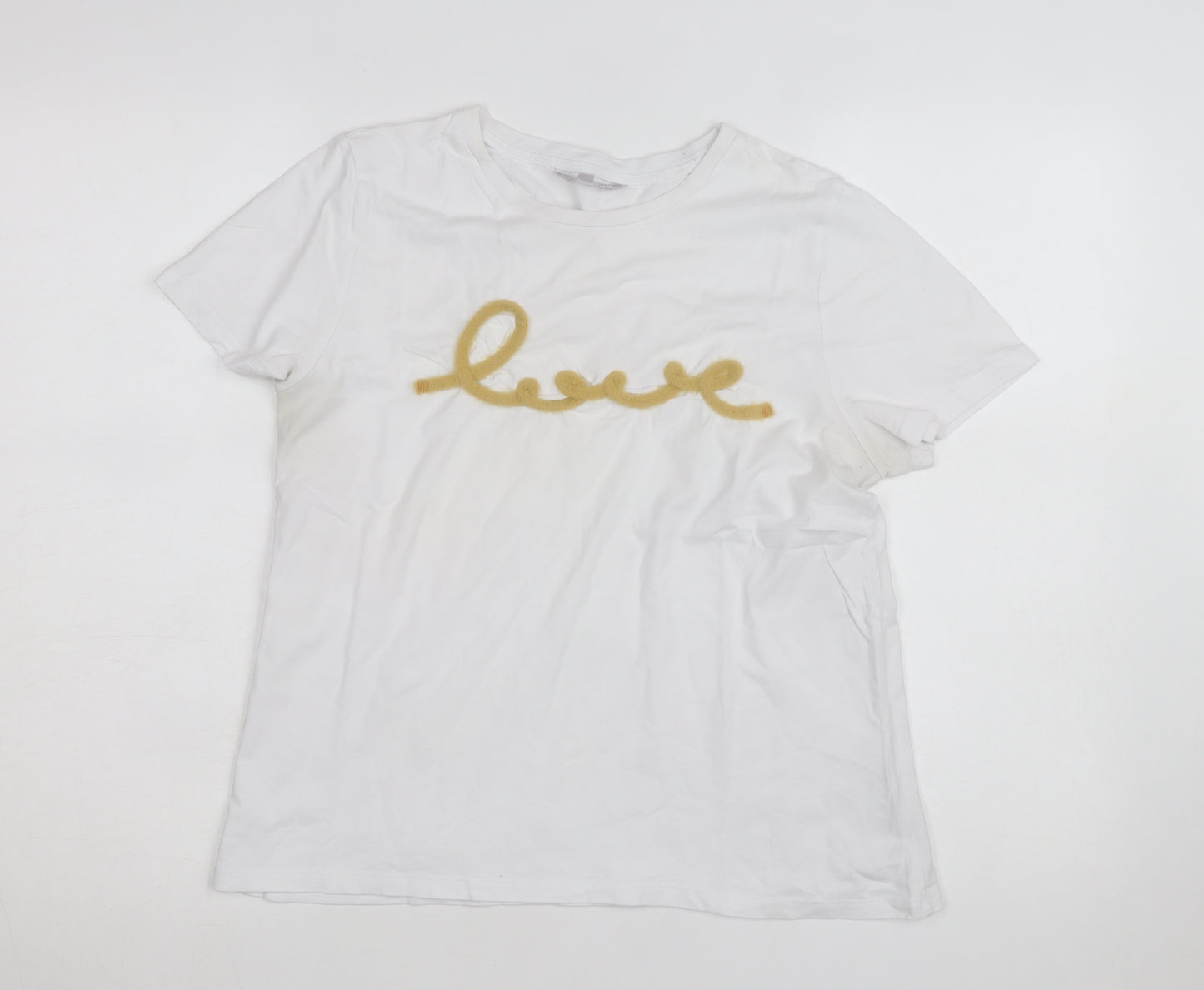 Red Herring Womens White Size 14 Love Embroidered Cotton T-Shirt