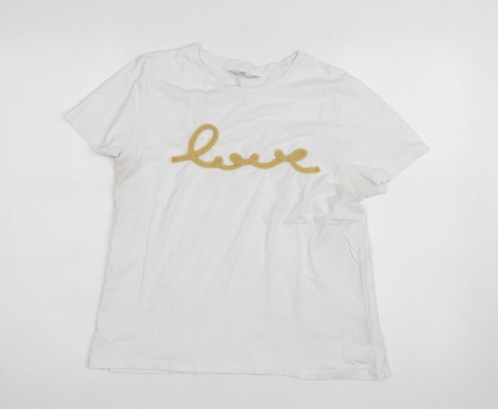 Red Herring Womens White Size 14 Love Embroidered Cotton T-Shirt