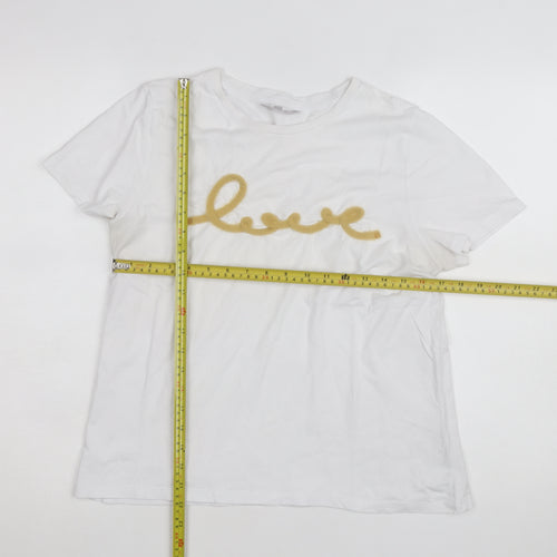 Red Herring Womens White Size 14 Love Embroidered Cotton T-Shirt