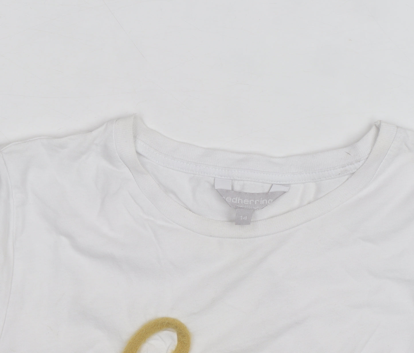 Red Herring Womens White Size 14 Love Embroidered Cotton T-Shirt