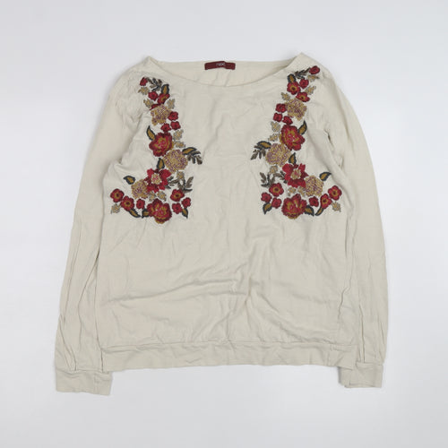 Next Women's Beige Embroidered Floral Tunic Top Size 14