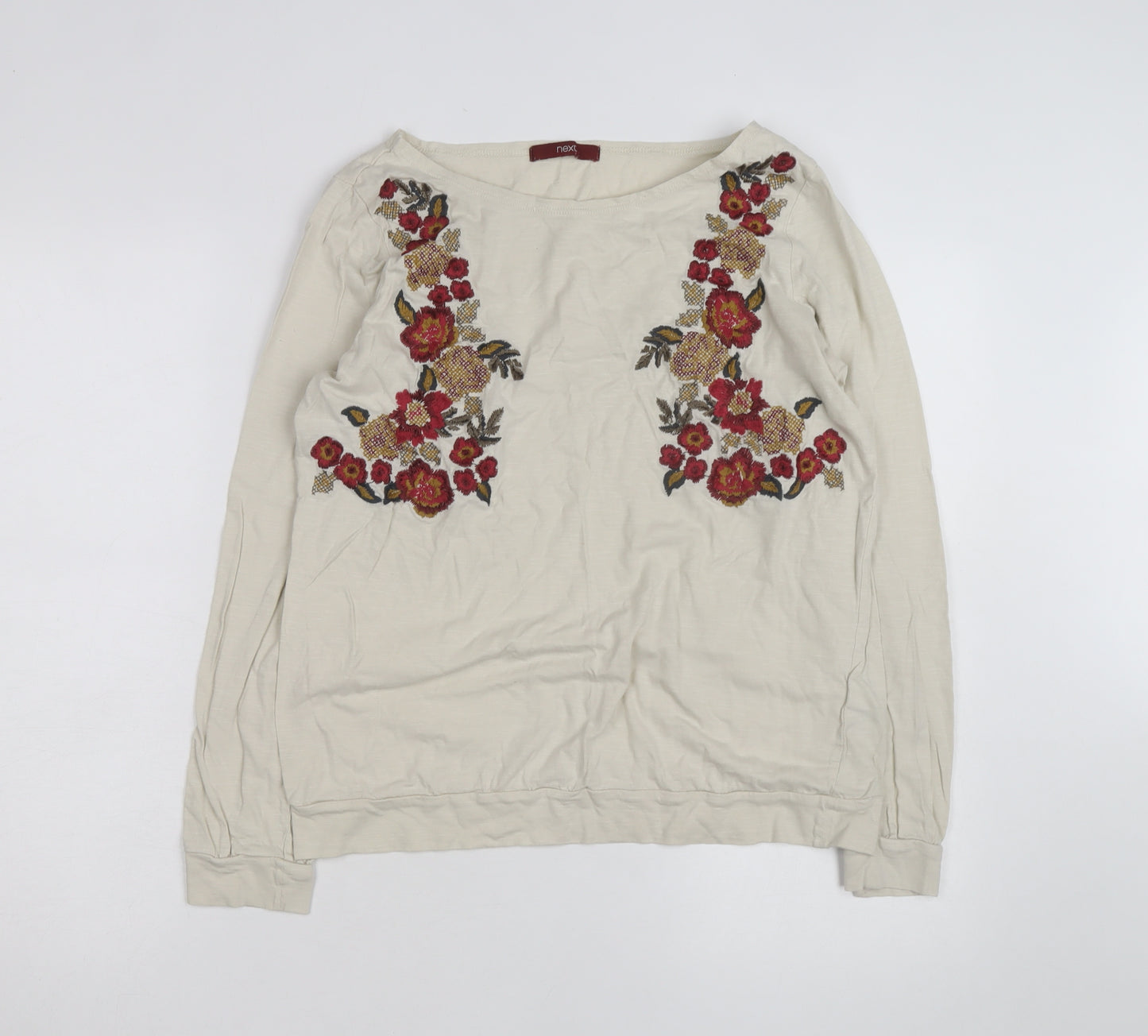 Next Women's Beige Embroidered Floral Tunic Top Size 14