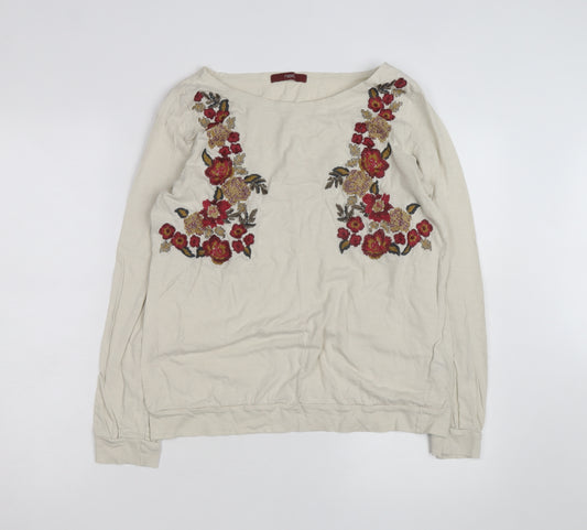 Next Women's Beige Embroidered Floral Tunic Top Size 14