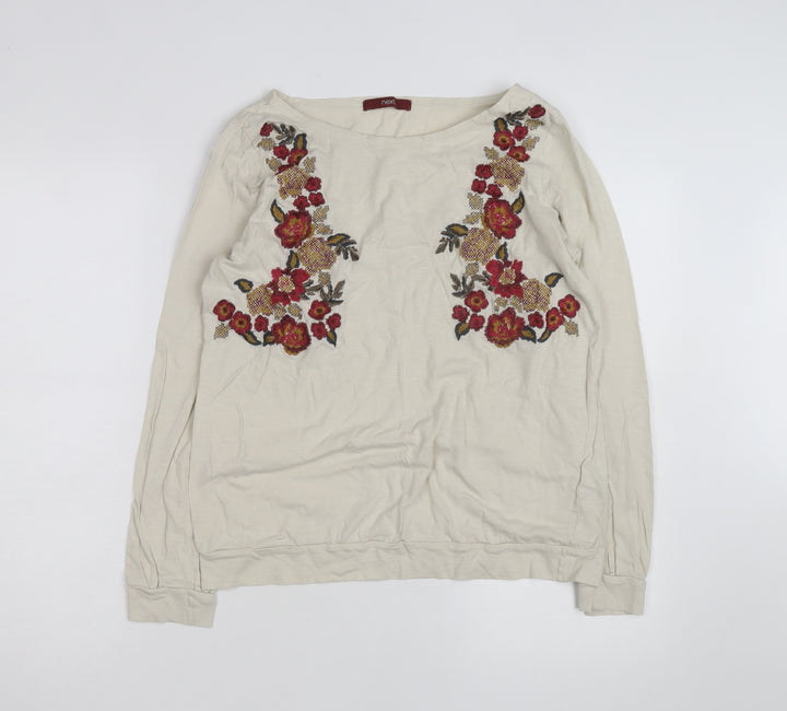 Next Women's Beige Embroidered Floral Tunic Top Size 14