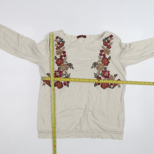Next Women's Beige Embroidered Floral Tunic Top Size 14
