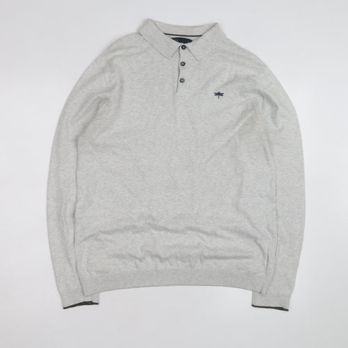 Easy Men's Grey Long Sleeve Cotton Polo Shirt Medium