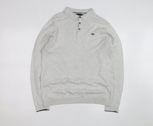 Easy Men's Grey Long Sleeve Cotton Polo Shirt Medium