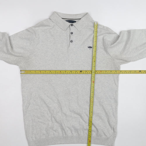 Easy Men's Grey Long Sleeve Cotton Polo Shirt Medium