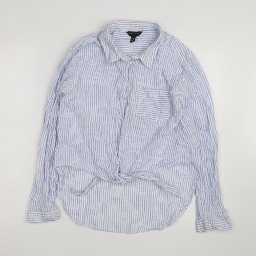 New Look Women's Blue Striped Long Sleeve Cotton Button-Up Shirt Size 12