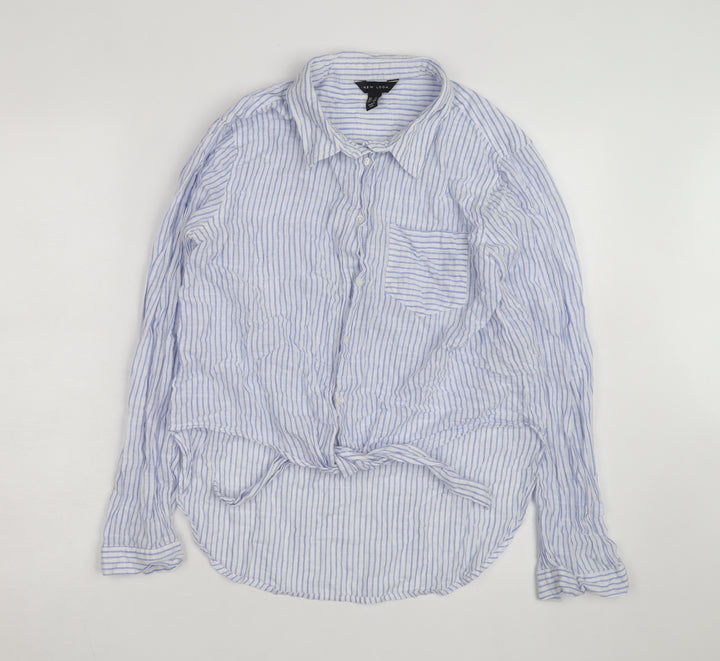 New Look Women's Blue Striped Long Sleeve Cotton Button-Up Shirt Size 12