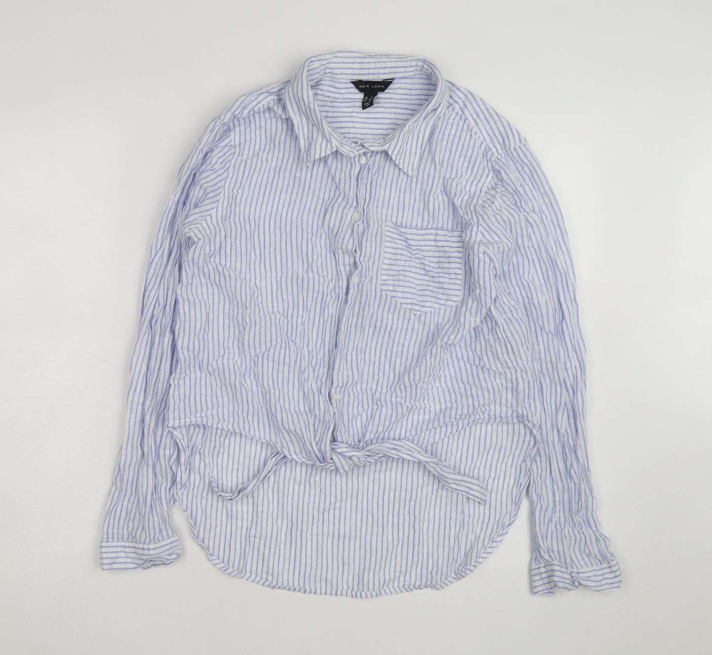 New Look Women's Blue Striped Long Sleeve Cotton Button-Up Shirt Size 12