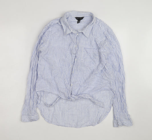 New Look Women's Blue Striped Long Sleeve Cotton Button-Up Shirt Size 12