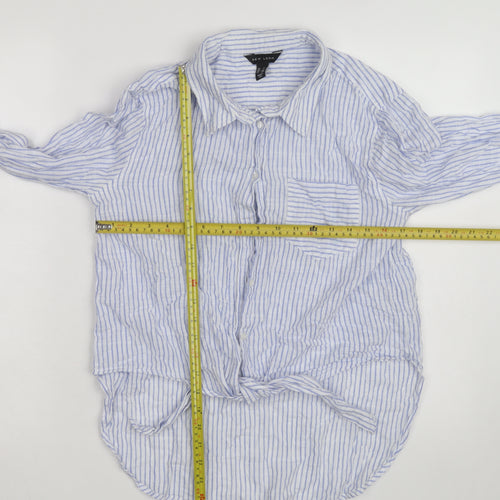 New Look Women's Blue Striped Long Sleeve Cotton Button-Up Shirt Size 12