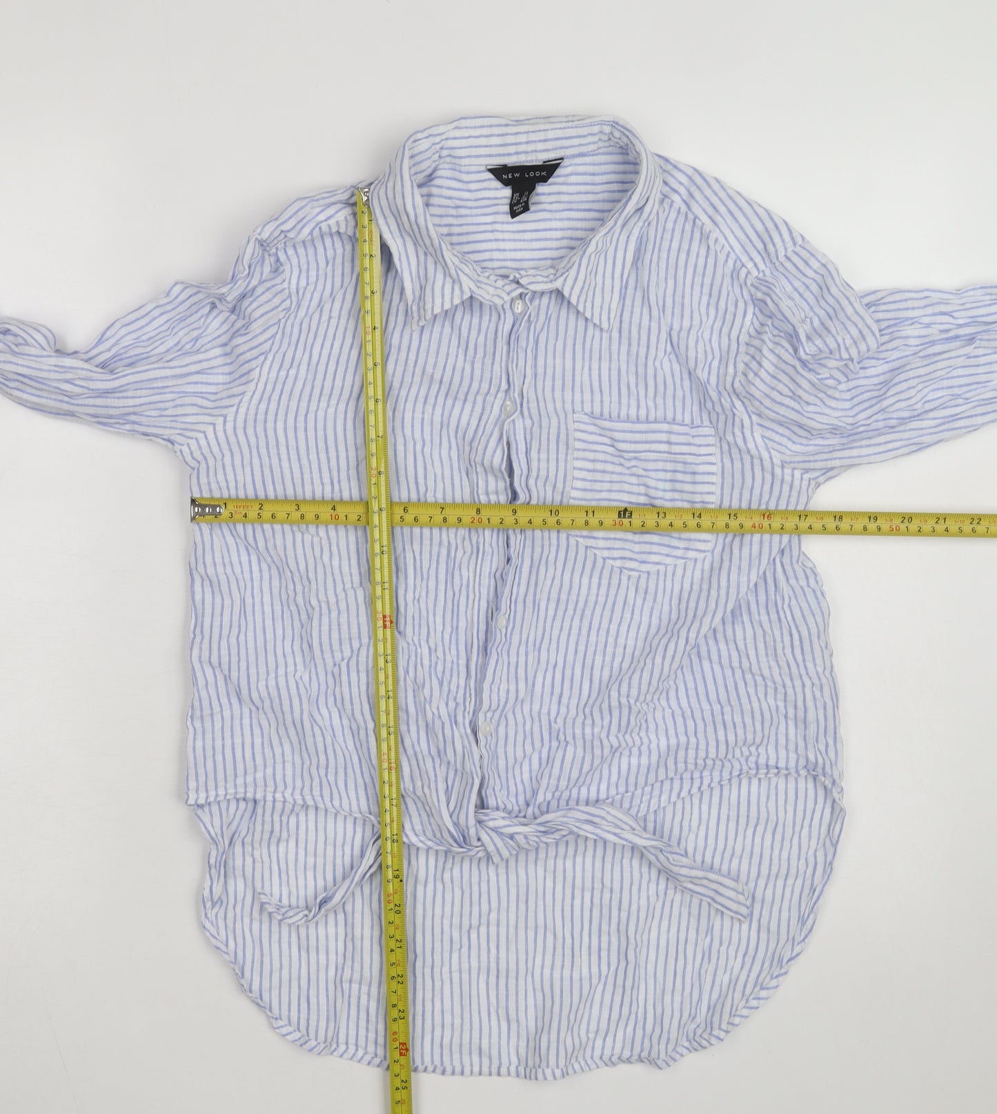 New Look Women's Blue Striped Long Sleeve Cotton Button-Up Shirt Size 12