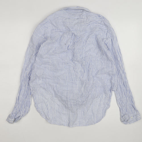 New Look Women's Blue Striped Long Sleeve Cotton Button-Up Shirt Size 12