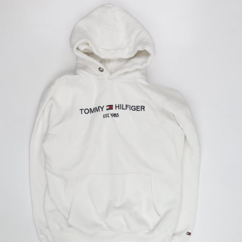 Tommy Hilfiger Men’s White 2XL Pullover Hoodie Embroidered Fleece