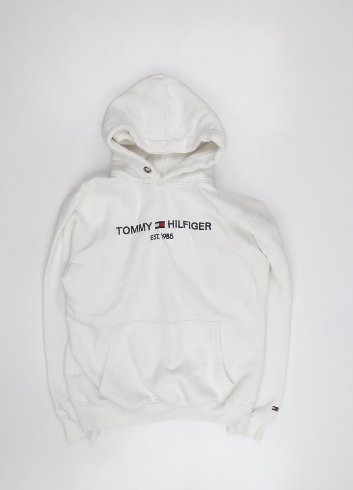 Tommy Hilfiger Men’s White 2XL Pullover Hoodie Embroidered Fleece