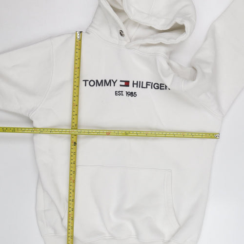 Tommy Hilfiger Men’s White 2XL Pullover Hoodie Embroidered Fleece
